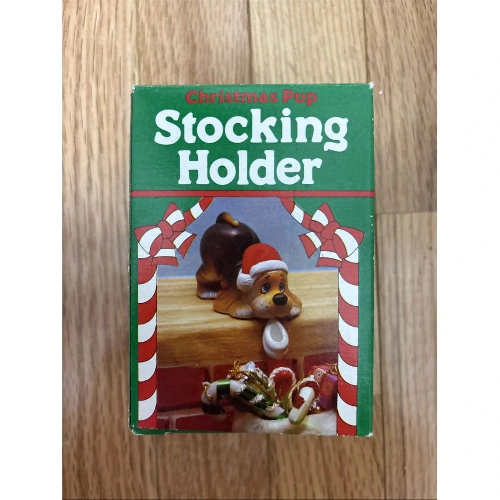 Vintage Giftco Christmas Pup Stocking Holder Puppy Santa Hat Mantel Decor Boxed